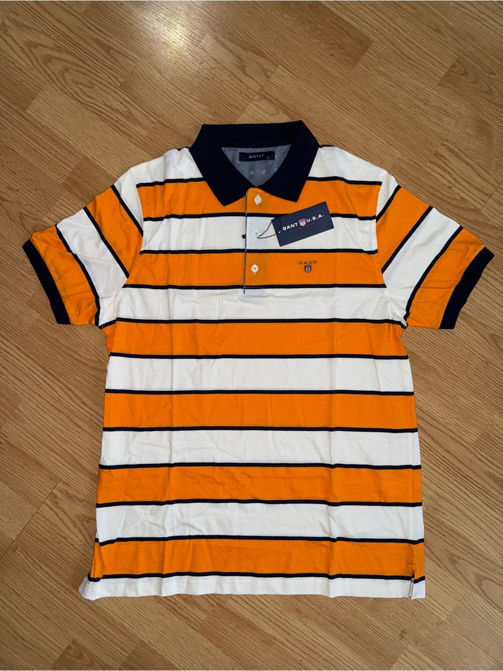 Gant Orange White Navy Striped Polo Shirt